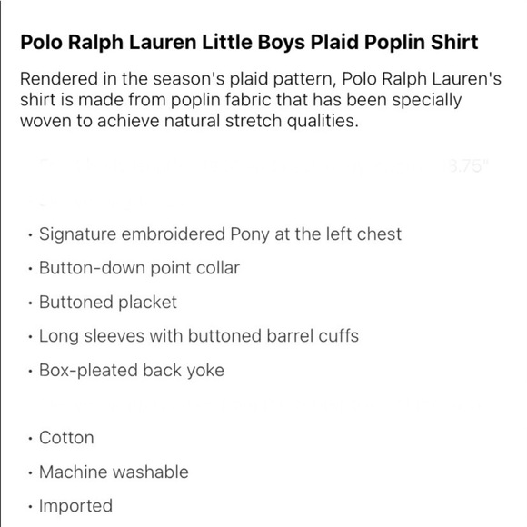 NWT Polo Ralph Lauren plaid poplin shirt size 6 - Picture 3 of 3